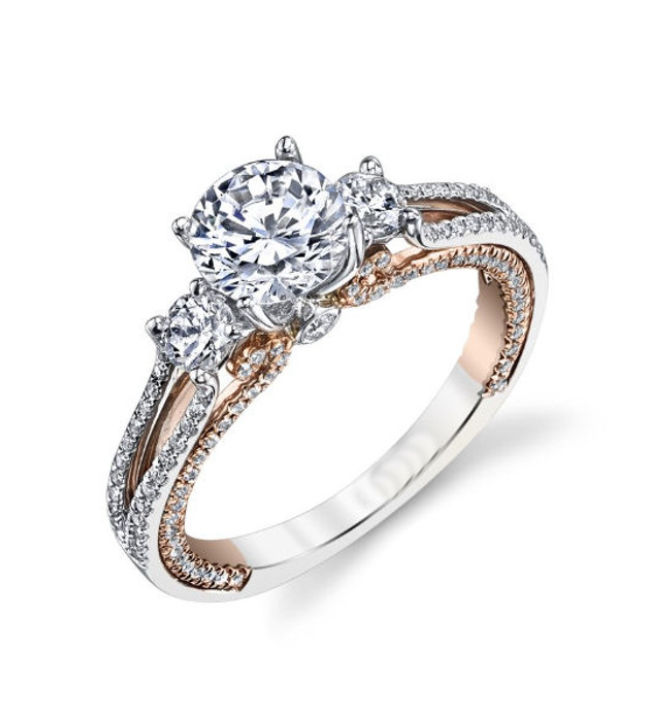 3-Stone Diamond Engagement Ring 14kt Rose & White Gold