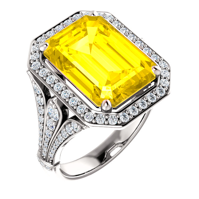 Triple Band Diamond Halo Engagement Ring